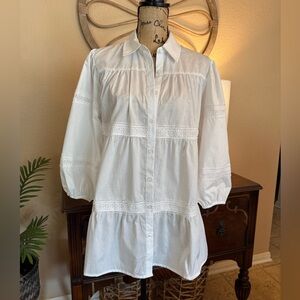 Cato White Tiered Tunic Style Blouse with Crotched Details